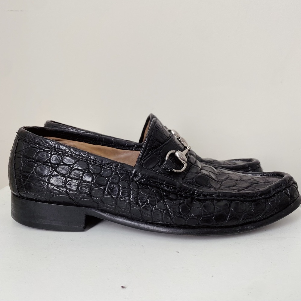 Gucci 1953 Classic Black Alligator Skin Silver Horsebit Loafers 41.5 G 8.5 9 US - Picture 4 of 12